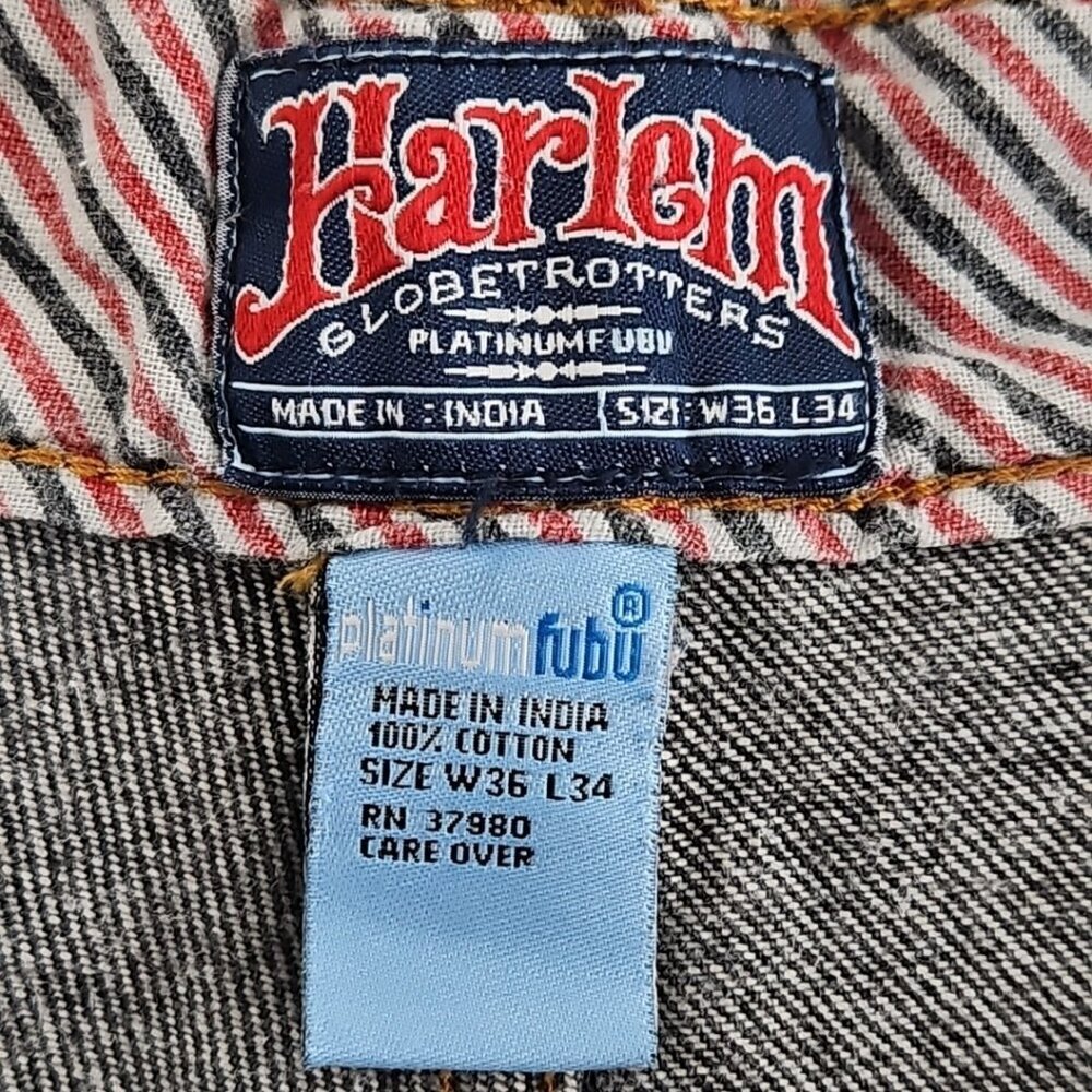 Platinum FUBU Harlem Globetrotters Jeans Big D Meadowlark Patches Removed 36x34 - Picture 14 of 15